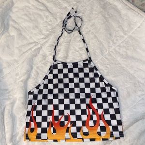 NWOT Romwe Fire Checkerboard Halter Top 🔥🏁
